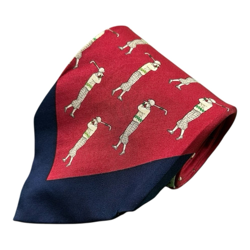 Vintage Polo Ralph Lauren Red Golfers Neck Tie 100% Silk Hand Made USA